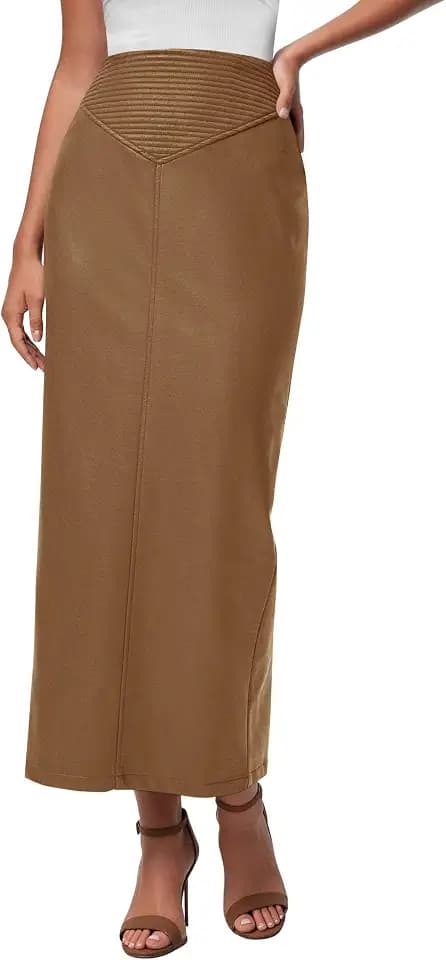 PRETTYGARDEN Women's Faux Leather High Waisted Maxi Skirts