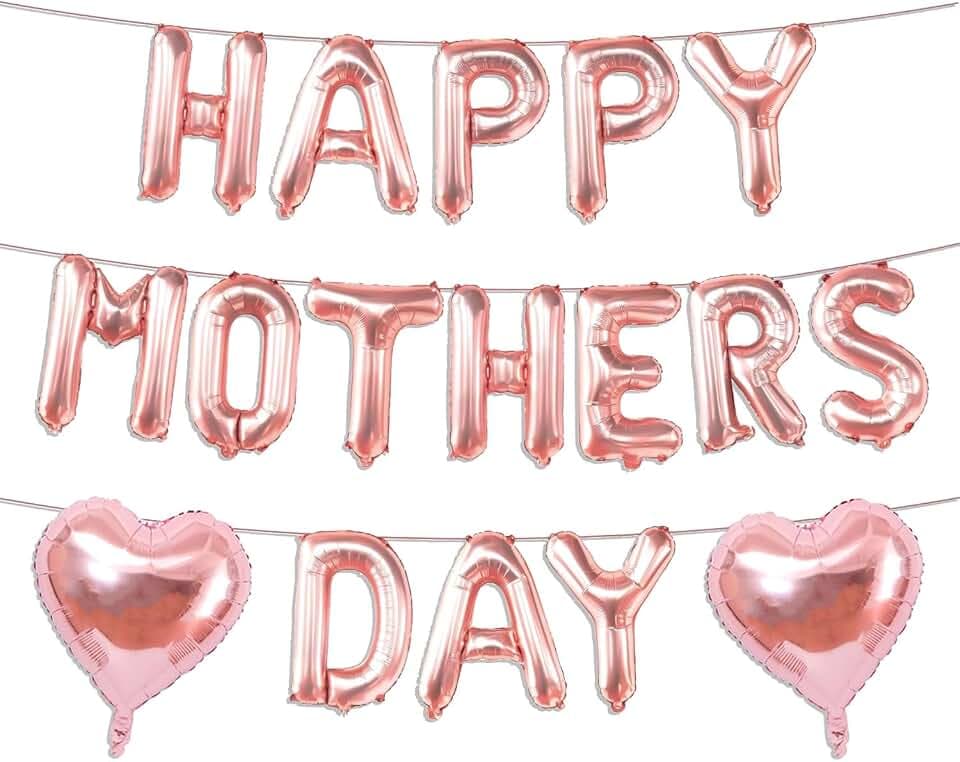 Rose Gold Happy Mothers Day Balloons,16 Inch Mother's Day Balloons Rose Gold Heart Ballons for Mothers Day Party Decorations for Hotel Bedroom Office Classroom Indoor