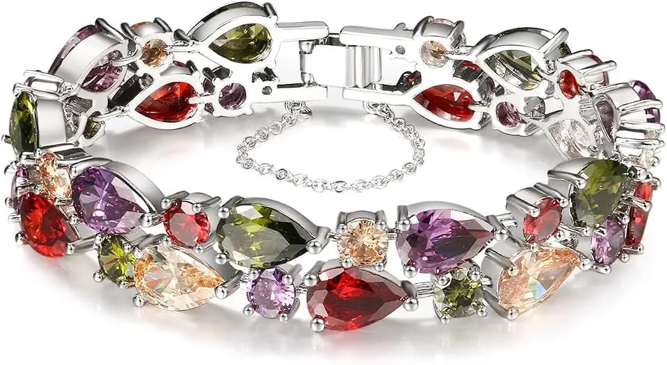 Hermosa Fashion Gemstone Silver Bracelets, Silver Jewelry for Women Bracelet, Amethyst Garnet Morganite Peridot Women Jewelry Bracelets