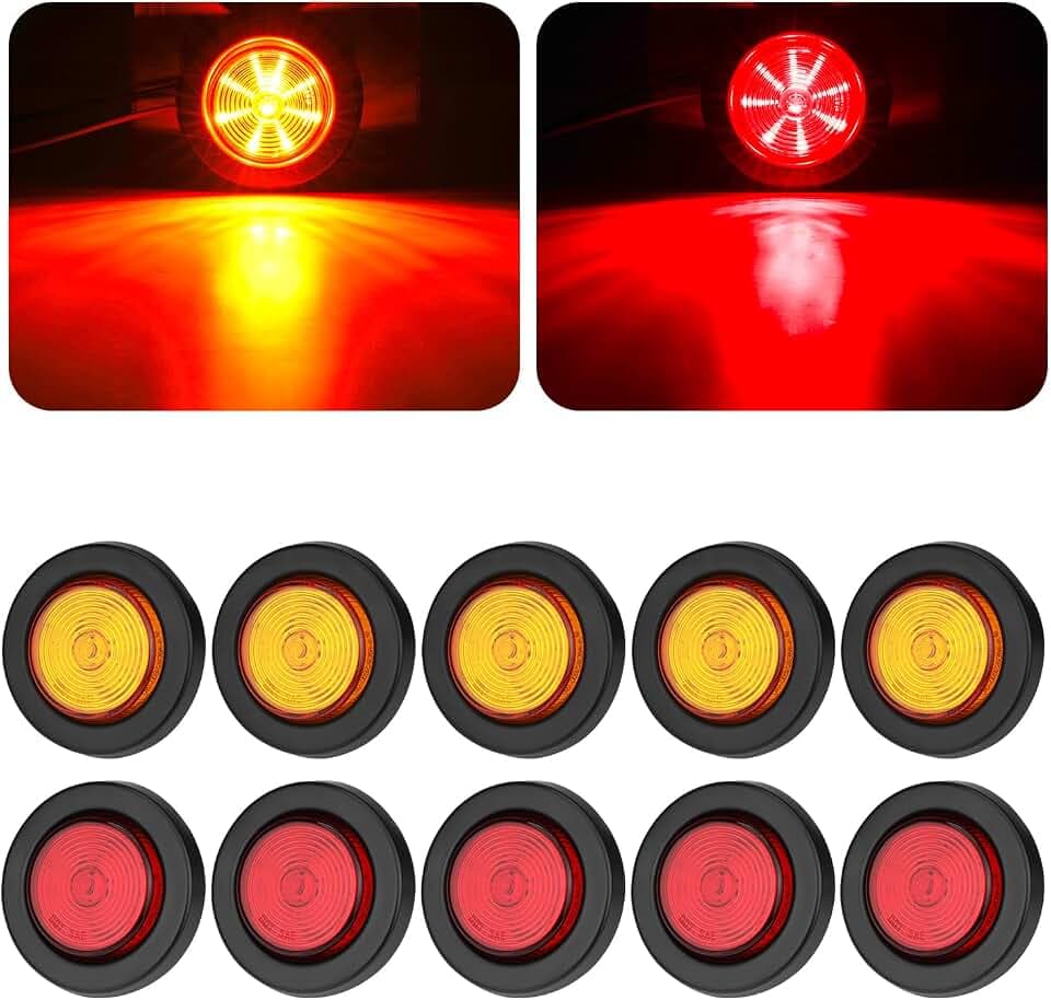 2 Inch Round 9-LED Trailer Marker Lights, 10-Pack
