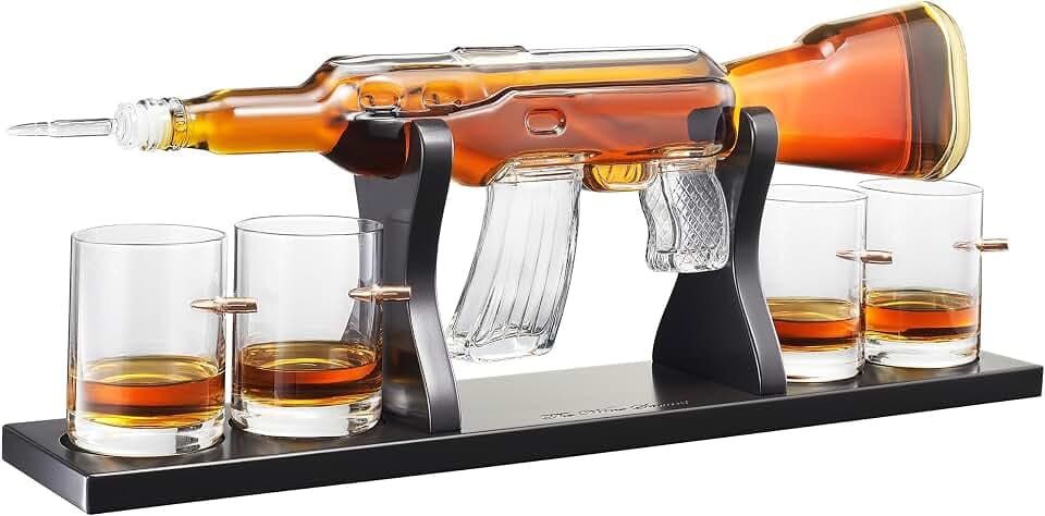 Luxury AK47 Gun Decanter with Bullet Glasses - Whiskey Decanter Gift Sets - Unique Liquor Glass Gun Alcohol Bottle - Gift Wine Bourbon Tequila Liquor Decanter Set Men Gifts Dad Father, Anniversary Bar