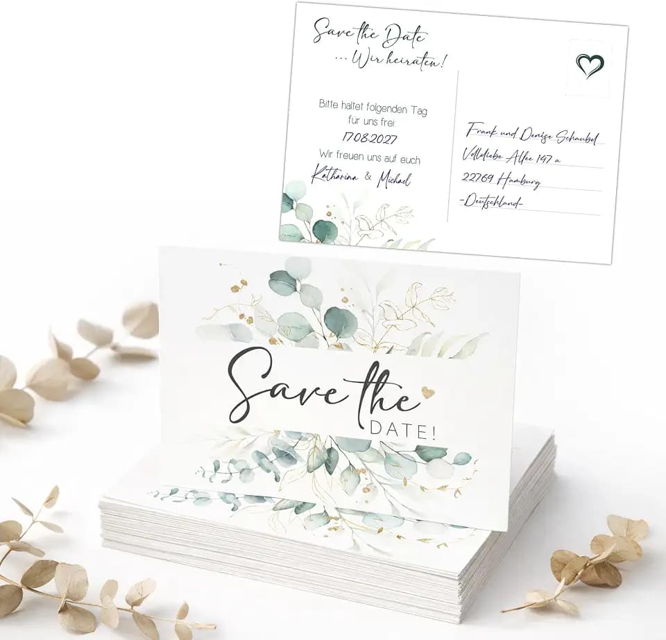 Eure Reise beginnt: Save the Date Karten Set (25 Stk) – Hochwertiges 300g Cremepapier in Postkarten-Format – Elegante Hochzeitskarten für den magischen ersten Schritt – Matt & Edel