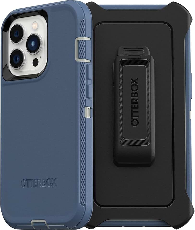 OtterBox iPhone 13 Pro (ONLY) Defender Series Case - Fort Blue, Rugged & Durable, with Port Protection, Includes Holster Clip Kickstand