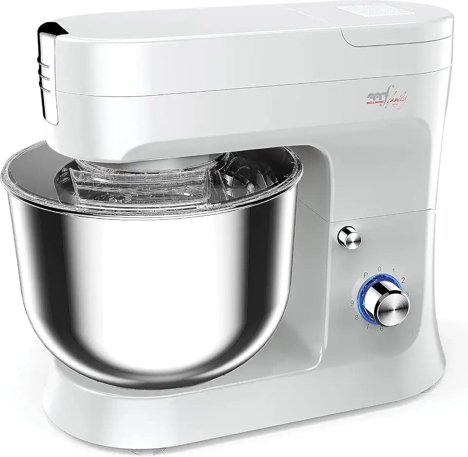 Melchioni-Familie MAGDA, Planeten Mixer, 9 Liter/3 kg Stahlschüssel, 9 Geschwindigkeiten + Puls, transparenter Deckel, Knethaken, Mixer, Schneebesen, LED-Anzeige, 1800 W
