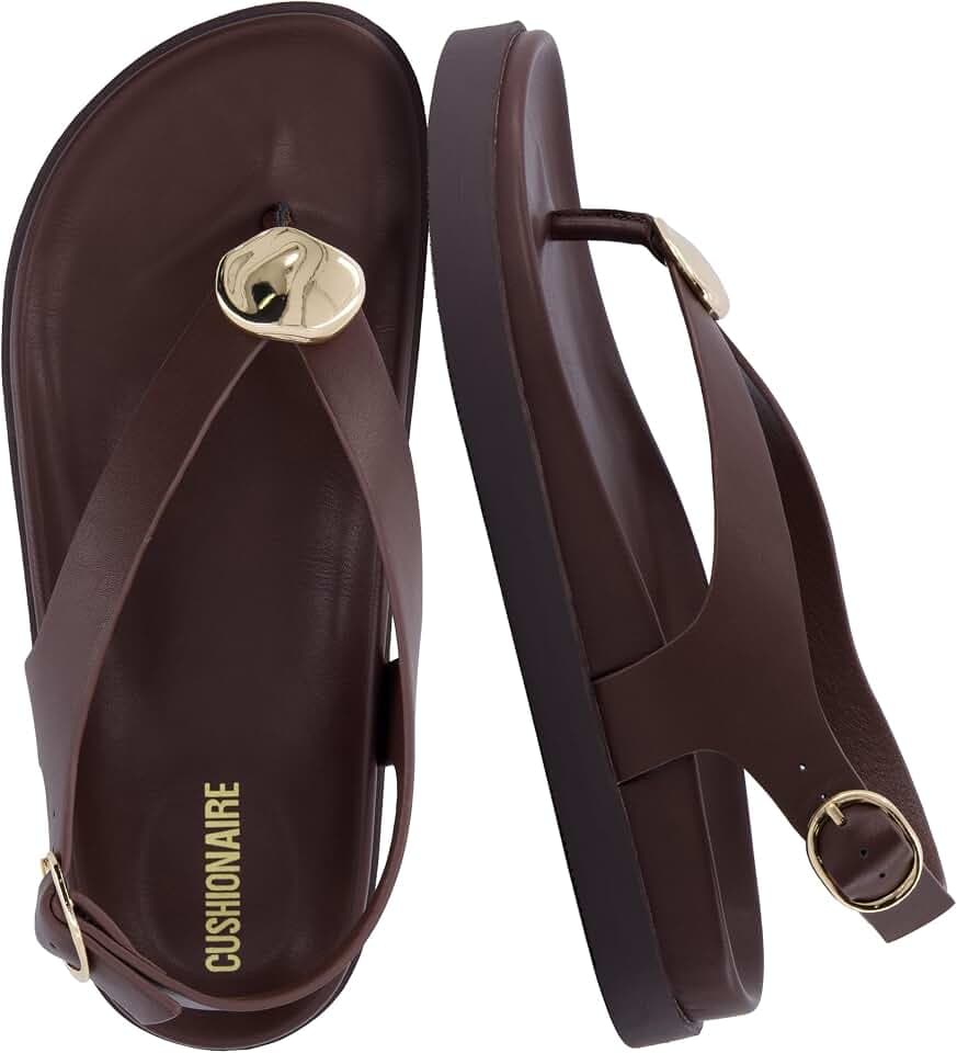 CUSHIONAIRE Expo Thong Sandals for Women, Comfortable Slingback Sandals with Arch Support and Cushioned Footbed