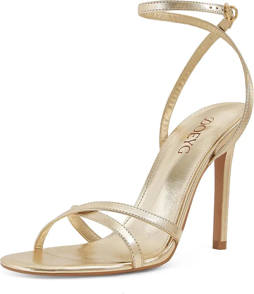 DOEYG Stiletto Heel Sandals for Women Strappy Heels Sandals Dressy Comfortable Round Open Toe Summer heels