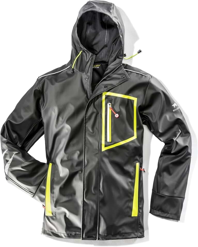 Bullstar PU Regenjacke ULTRA (Farbe schwarz/lime, Größe L, regendicht, pflegeleicht, mit zwei Schubtaschen, Arbeitskleidung) 6032-0-114-L