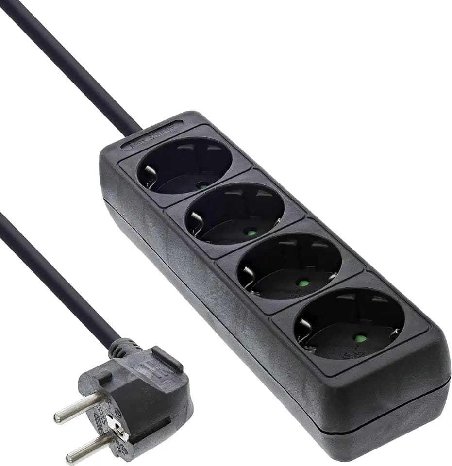 Inline® Steckdosenleiste, 4-Fach Schutzkontakt 3m, schwarz