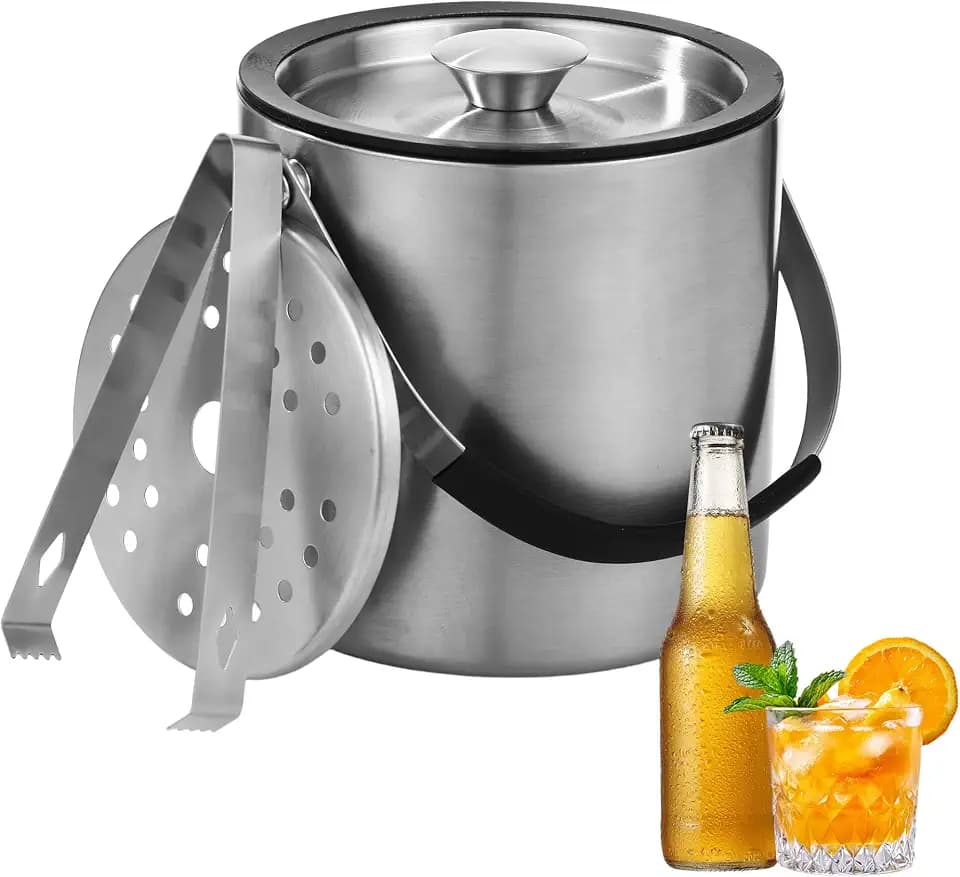 2L Eiswürfelbehälter, Eiskübel mit Deckel,Eiswürfelbehälter Edelstahl mit Clips und Sieb, perfekt zum Abkühlen von Getränken, Bier, Champagner und Früchten für Partys, Partys, Riegel