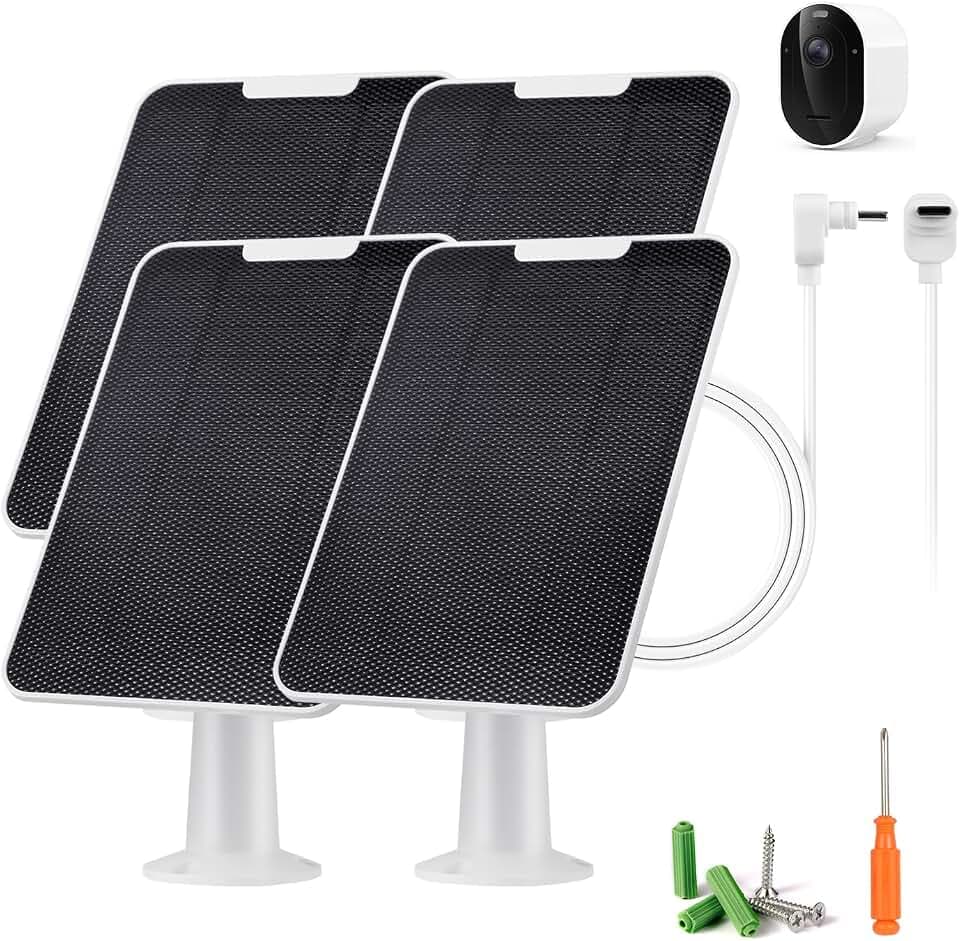Solar Panel Charger Compatible with Arlo Pro 6/6 XL, 6V 5W Solar Panel for Arlo Pro Security Camera 2K HDR (6th Gen, 2025 Release), IP65 Weatherproof, USB-C Plug, 9.8ft Cable Secure Wall Mount, 4 Pack