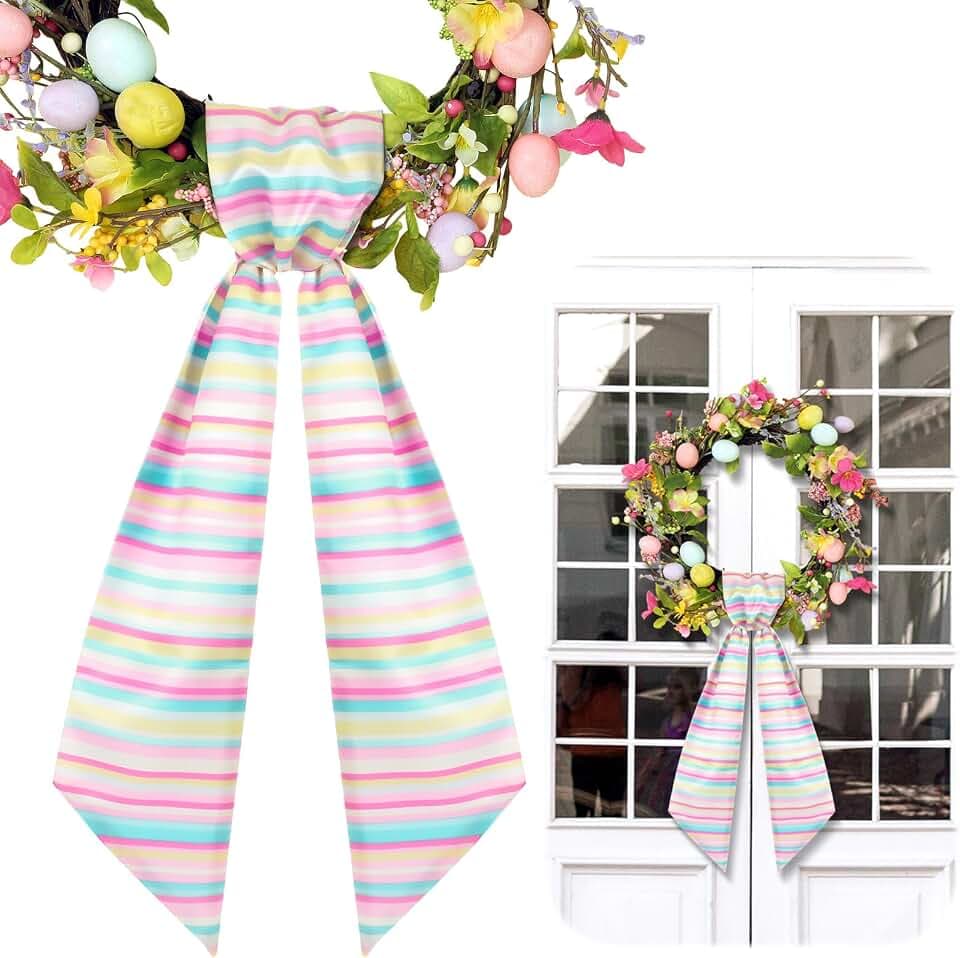 VitalCozy Easter Wreath Sash for Front Door Colorful Stripe