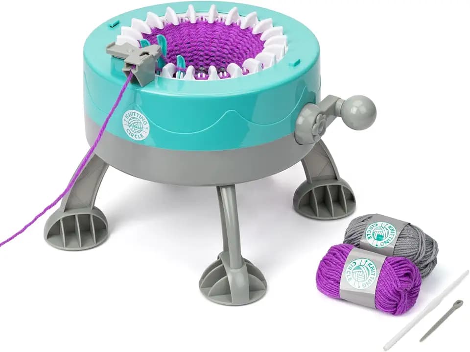 Knitting Circle Station für Kinder | Bastelset für Anfänger, kleine Strickmaschine, Strickhandschuhe, Mützen und Schals mit zweifarbigen Garnen