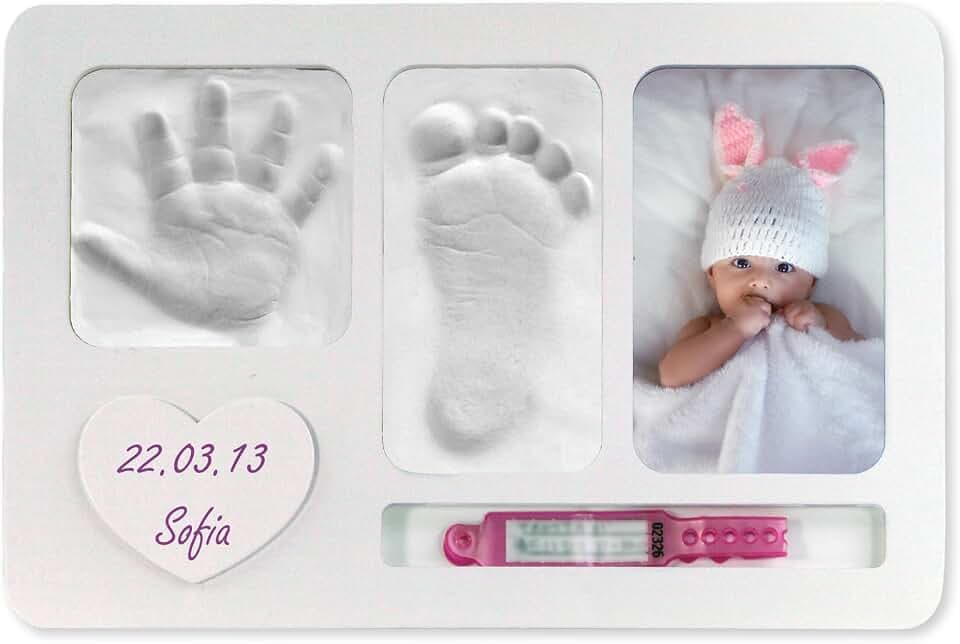 iPiccoli Fußabdrücke Rahmen für Babys, Hand und Fuß, Geschenkideen zur Taufe von Neugeborenen und Mädchen, Fußabdrücke-Set für Geburtstage (Großes Weiß)