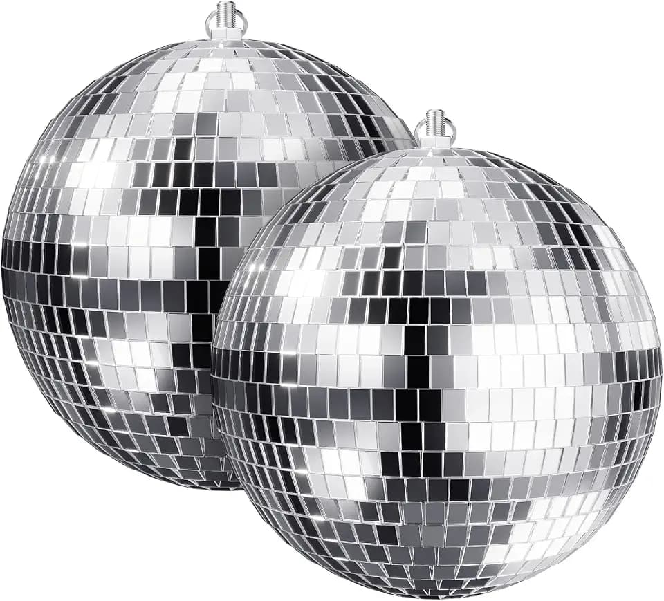 Youdepot 8-Inch Silver Disco Ball Mirror Ball 2-Pack