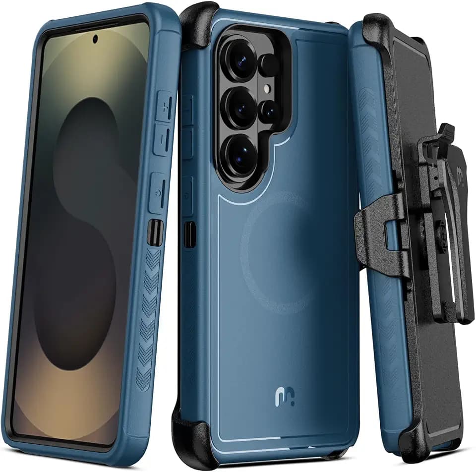 M MYBAT PRO for Samsung Galaxy S26 Ultra Case with Belt Clip Holster,Heavy Duty Protection Case for Galaxy S26 Ultra,Anti-Drop,Shockproof Cover,with 360°Rotating Kickstand Blue