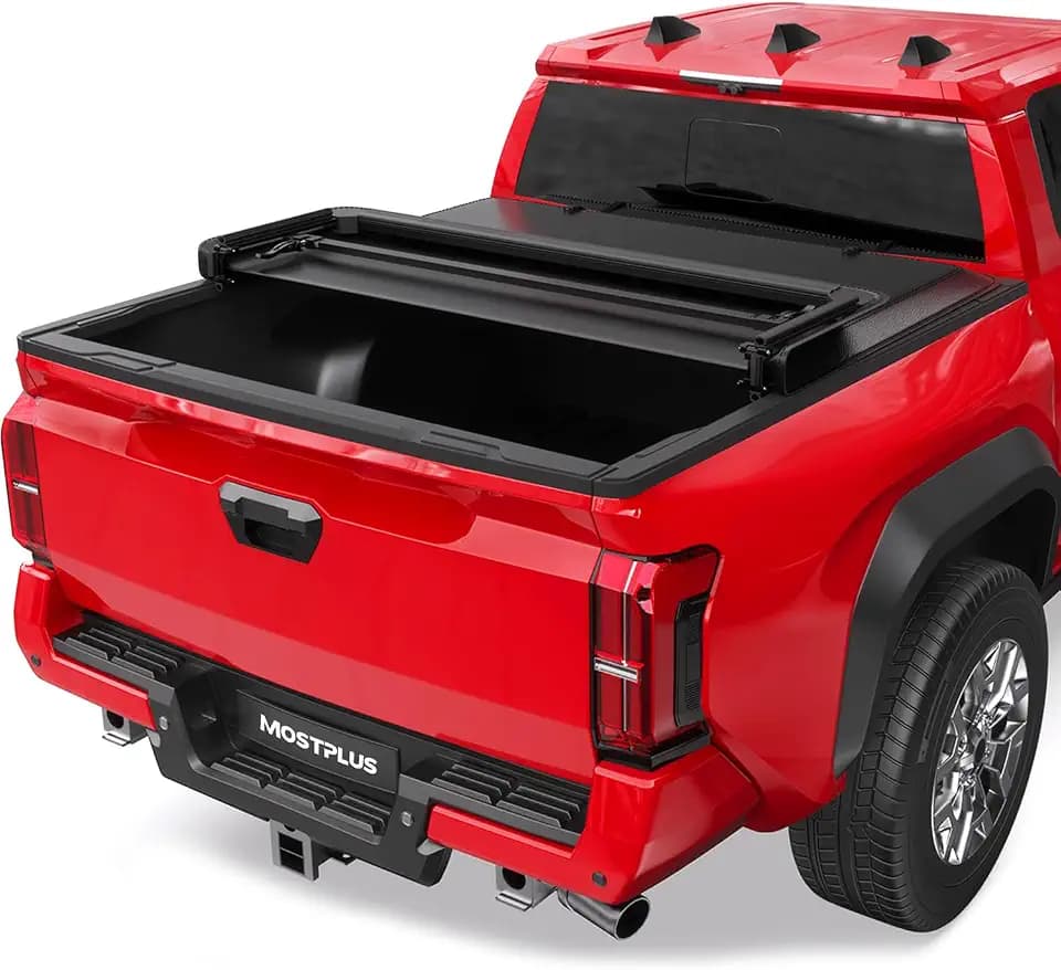 MOSTPLUS Tri Flip Fold Soft Truck Bed Tonneau Cover Compatible with 2016 2017 2018 2019 2020 2021 2022 2023 Toyota Tacoma 6 FT Bed Fleetside-3 Folding Bed