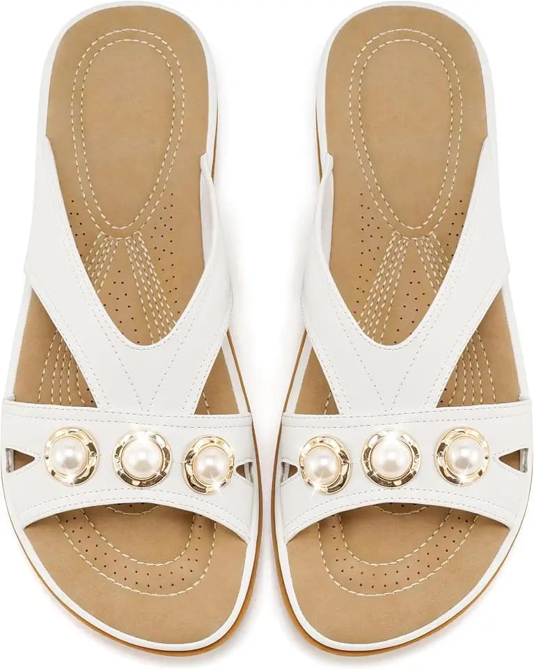 Ecetana Womens Flat Sandals 2026: Dressy Comfortable Walking Slides Casual Slip on Summer Sandals for Indoor & Outdoor