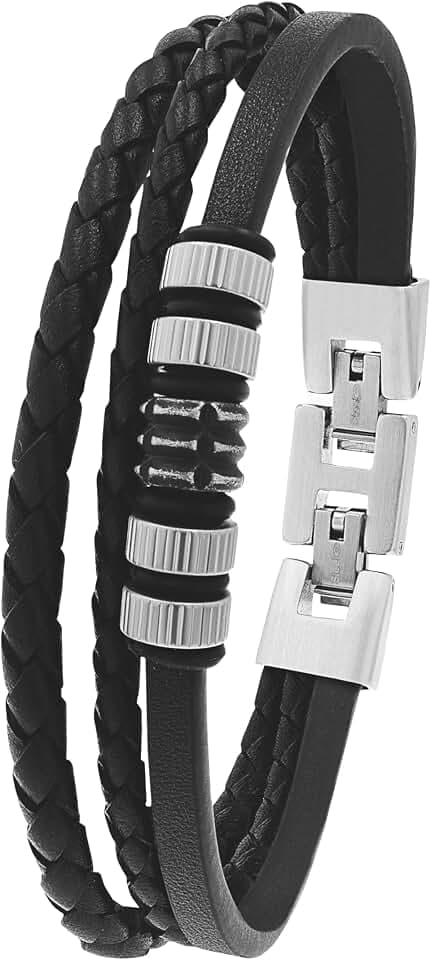 Tom Tailor Armband für Herren, Edelstahl und Leder und Kautschuk, 20,5+1,5 cm, Bicolor, Geschenkidee, Armschmuck, Herrenschmuck, 2100690