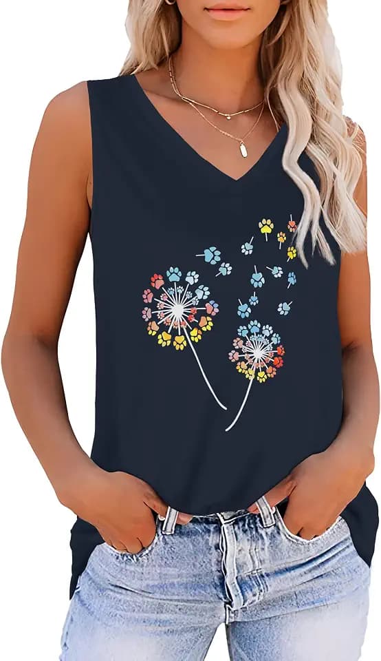 Womens Tank Tops Sleeveless V Neck Summer Tshirts Loose Fit Tunic Blouses