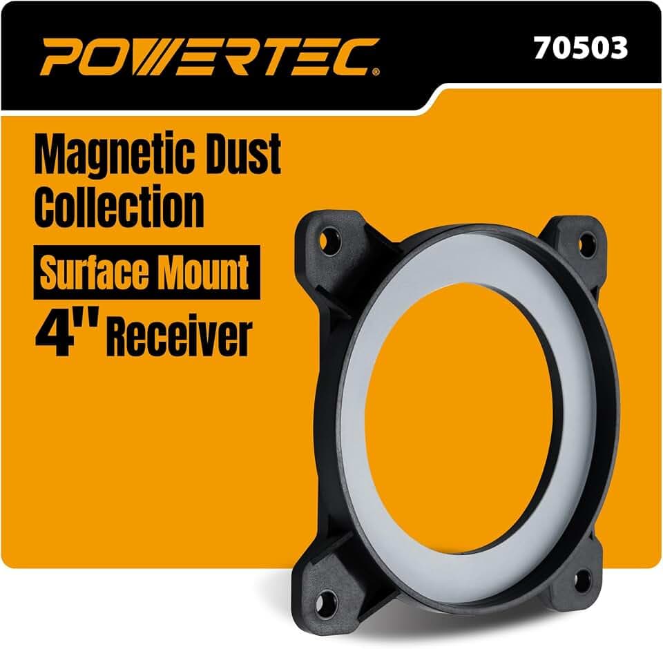 POWERTEC 4 Inch Surface Mount Dust Port Steel Ring Receiver, Magnetic Dust Collection Fitting for Dust Collection System, 1 Pack (70503)