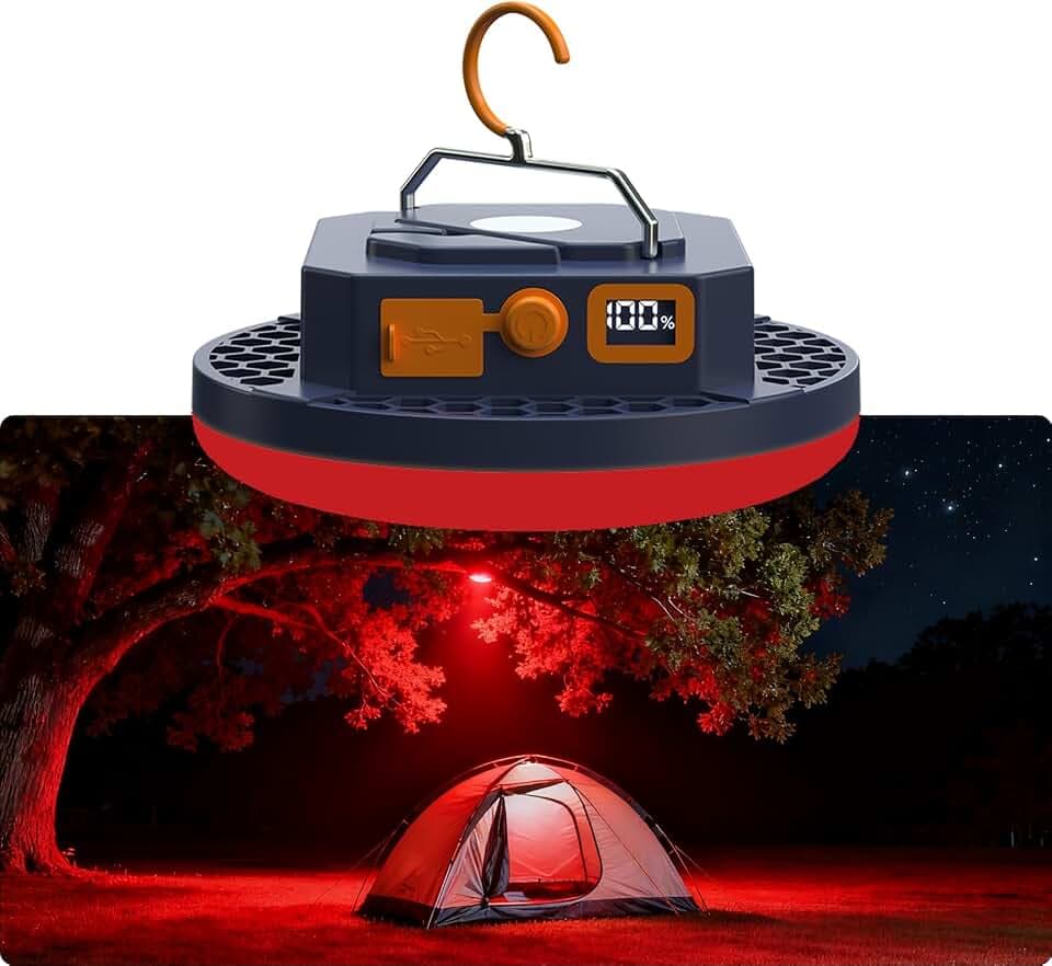 Rechargeable 3000LM Red Light Camping Light Tent Camping Lantern Fishing Lantern