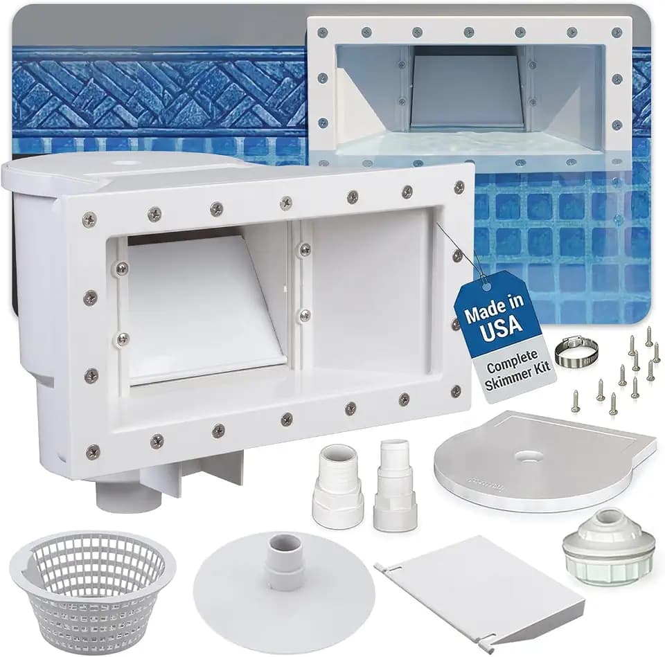 JED Pool Tools Above Ground Pool Skimmer - Made in USA, Wide Mouth Thru-The-Wall Skimmer & Accessory Kit