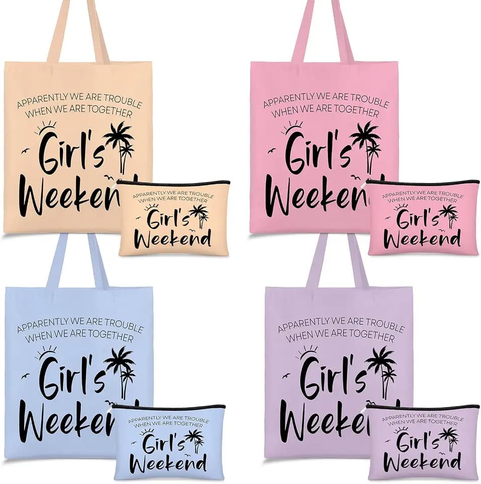Paterr 8 Pcs Girls Weekend Trip Gifts for Women 4 Makeup Bags 4 Tote Bags Galentine Summer Vacation Bestie Friendship Favors(Weekend,Stylish Color)