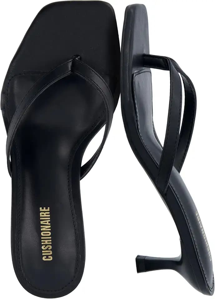CUSHIONAIRE Miami Kitten Heels for Women, Thong Flip Flop Heeled Sandals with Memory Foam, Slip On Dressy Sandal