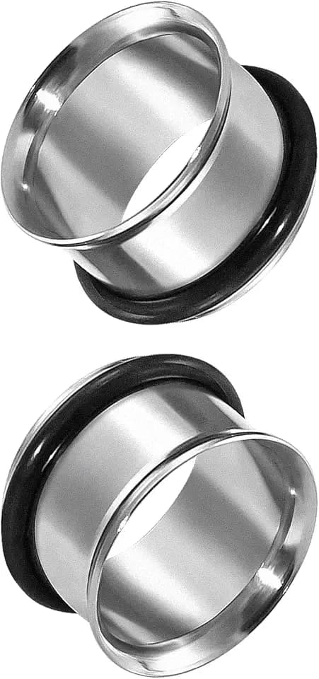 2PCS 316L Stainless steel Ear Gauges Ear Tunnels Single Flared Piercing Jewelry Stretcher Ear Plugs Rubber Rings Earrings Lobe O-Ring flesh Tunnel 8g-1&3/16 inch