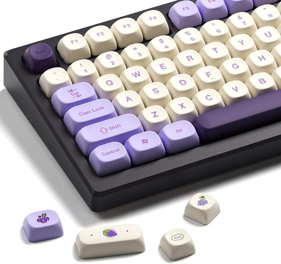 XVX Tastatur-Tastenkappen, XVX, MOA-Profil, lila Traube, PBT, Farbsublimation, individuelles Design, lila und weiß (kompatibel mit Cherry-MX-Schalter)