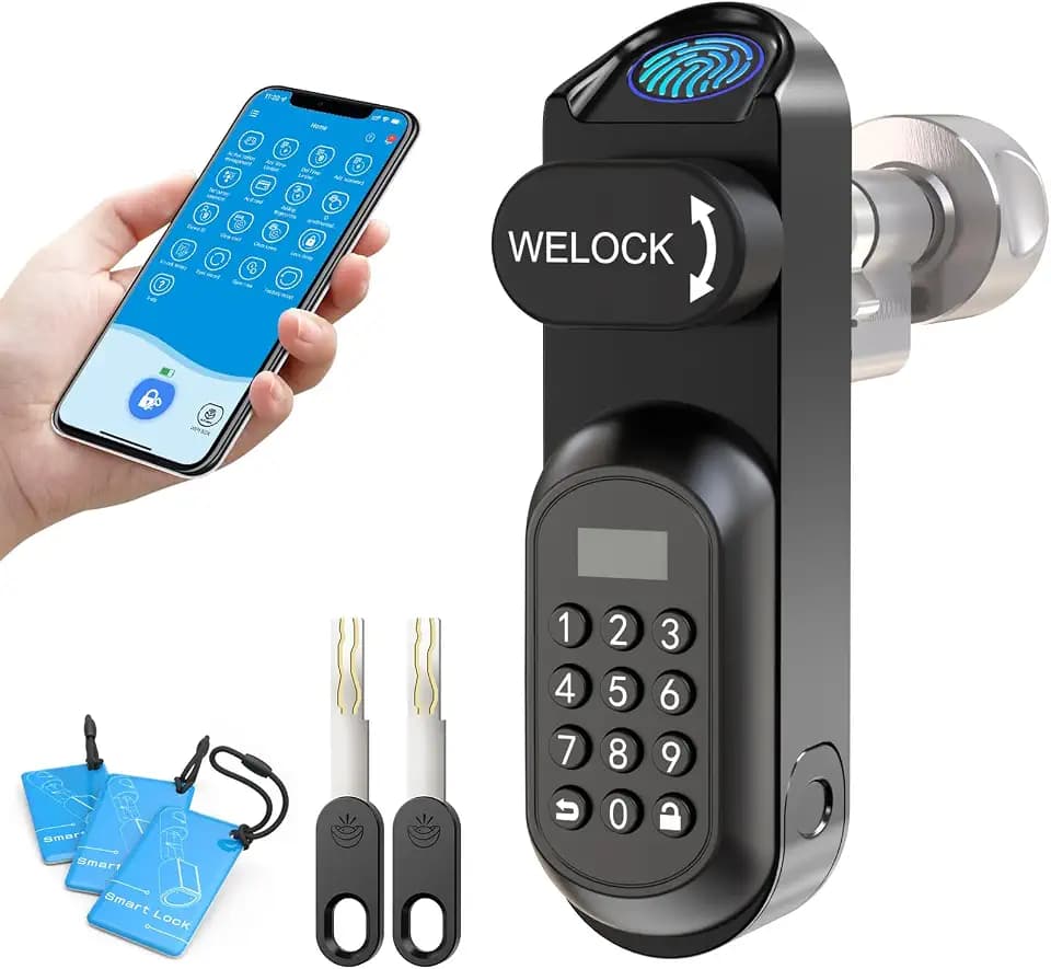 WELOCK U81 Smart Lock,Türschloss Fingerabdruck,Elektronisches Türschloss Code mit RFID Karte,APP und WiFi,Fingerabdruck Schloss Haustür IP65,Smartes Schloss Schließzylinder für Türen von 50-95mm