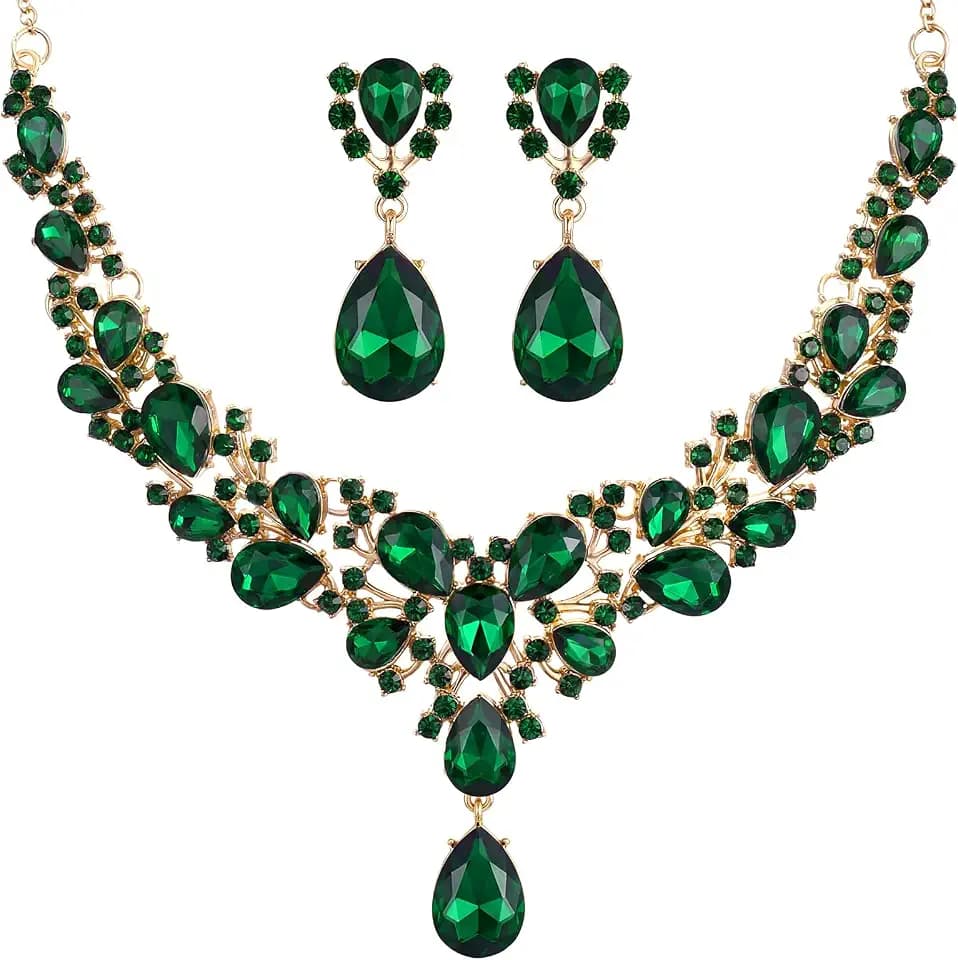 Hicarer Bridal Teardrop Cluster Crystal Jewelry Set Women