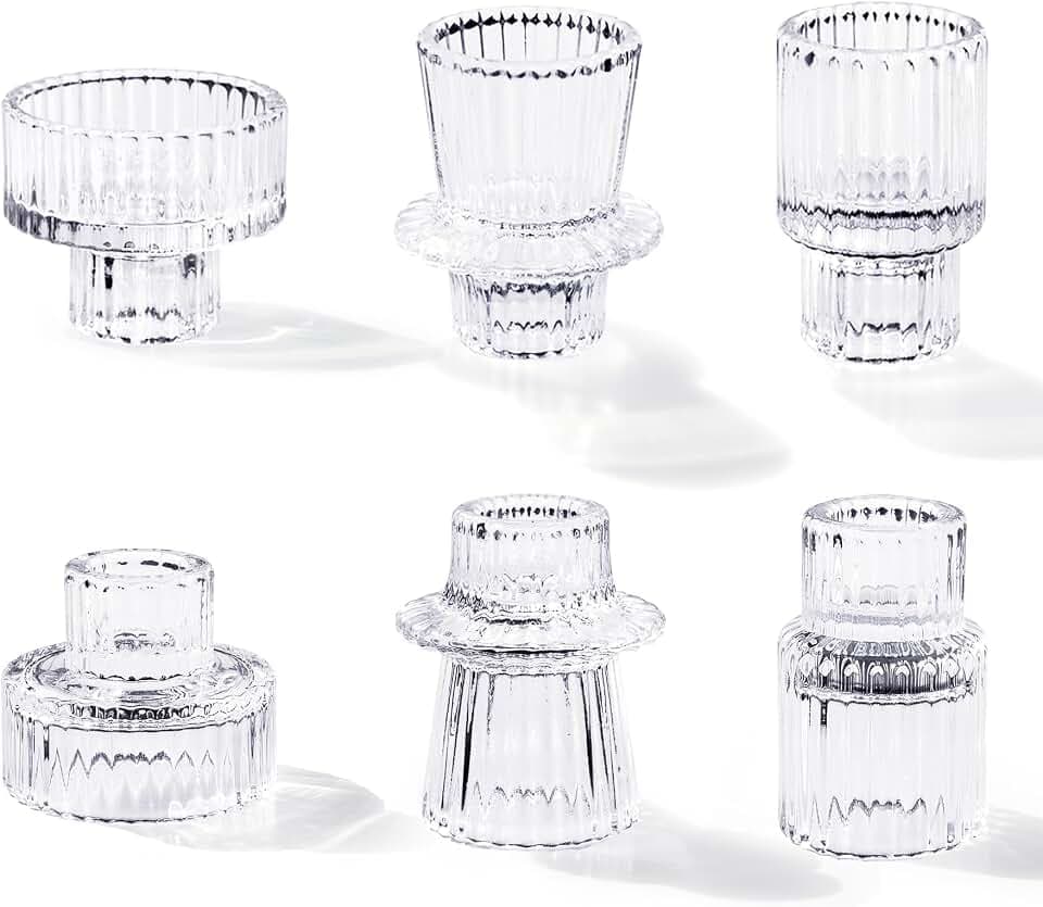 Kerzenhalter Glas, 6er Set Teelichthalter Transparent für Stabkerzen und Teelichter, Kristall Kerzenständer Klarglas für Tischdeko, Romantischer Teelichtgläser für Hochzeit, Geburtstag, Party