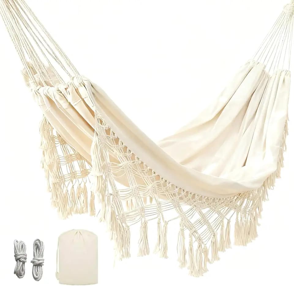 Goutime Double Hammock,Macrame Boho Portable Camping Tree Hammock,Beige