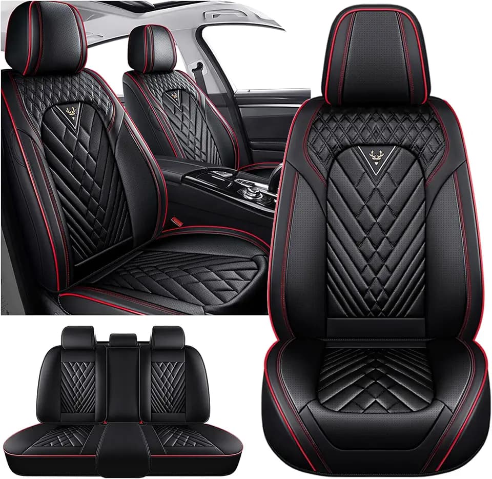 Full Set for Toyota RAV4 Car Seat Covers 2000-2026, Waterproof Nappa Leather Car Seat Protector, Comfortable and Anti-Slip Car Seat Cover&Accessories(5 Seats/Black Red)