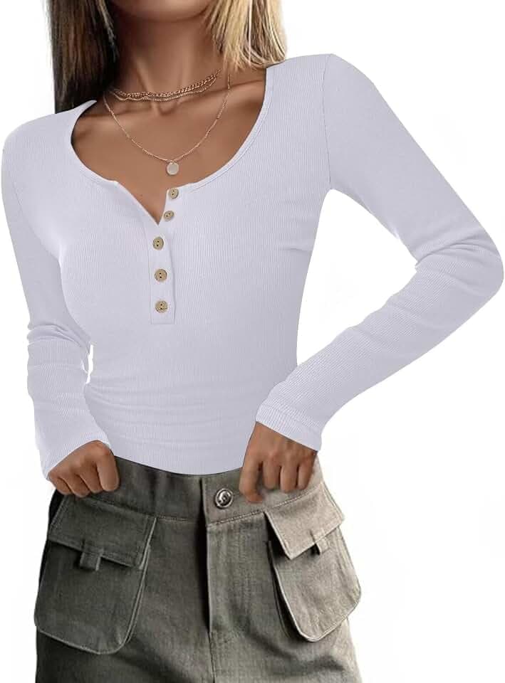 RIROW Damen Langarmshirt U-Ausschnitt Slim Fit Rippstrick