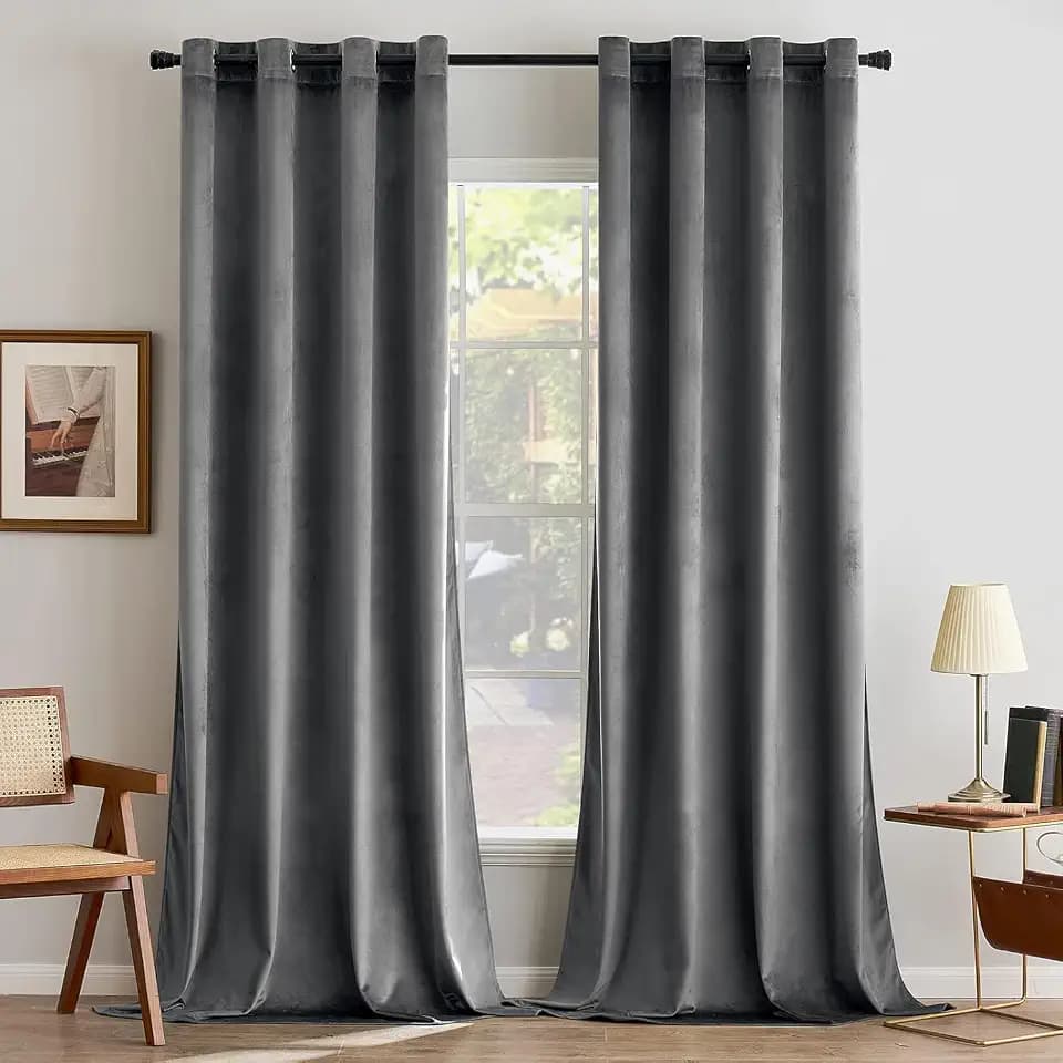 MIULEE Samtvorhang mit Ösen, Vorhänge Blickdicht 140x290 cm Grau, 2er Set