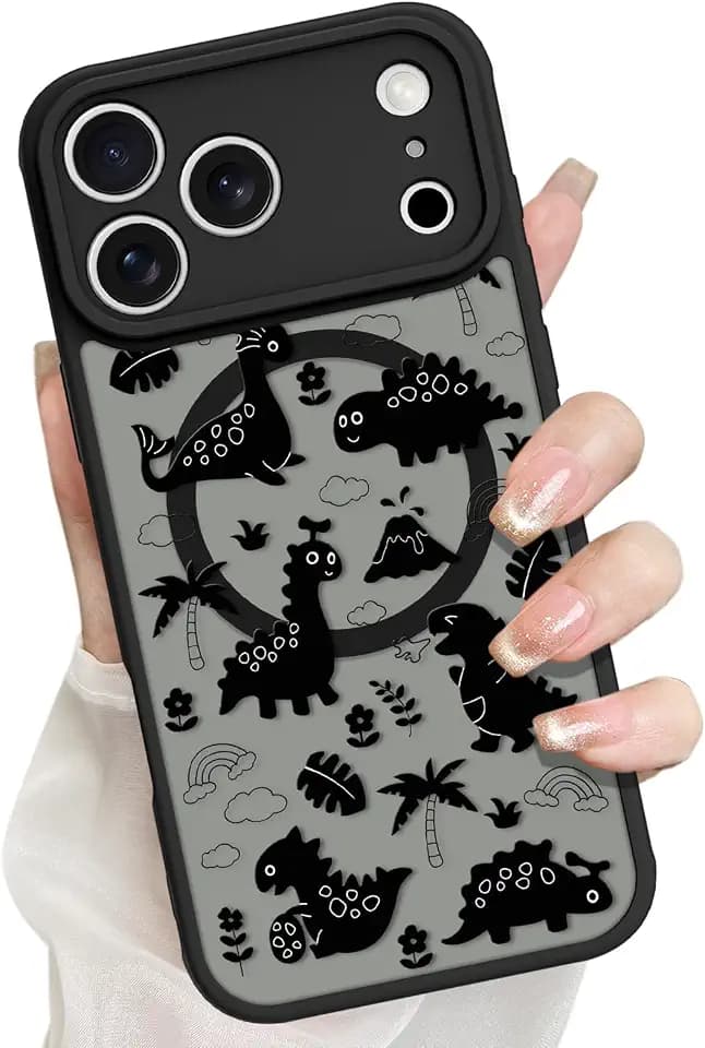 tharlet Magnetic for iPhone 17 Pro Case Black Dinosaur Land Design