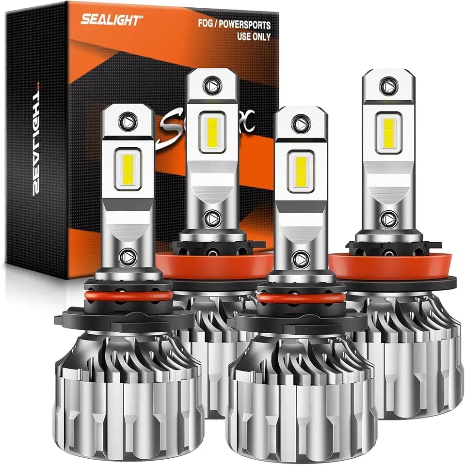 SEALIGHT 9005/HB3 H11/H9 Bulbs Combo, 140,000LM Super Brighter, 6500K Cool White 9005 H11 Fog Bulbs with Cooling Fan, 70000Hours Lifespan, Pack of 4