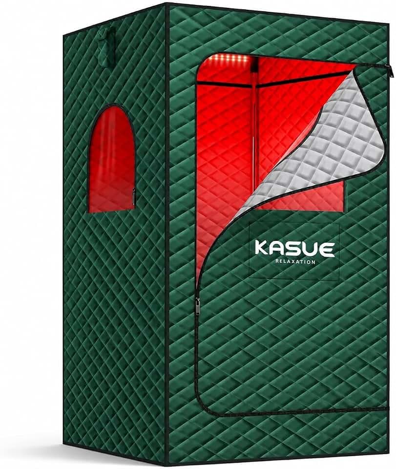 KASUE Portable Steam Sauna Tent for Home, Infrared Sauna with 3L Steamer, 9 Temp Levels & 99 Min Timer, 5-Layer Waterproof Insulated, Folding Chair Included, Indoor Spa (Light Black)