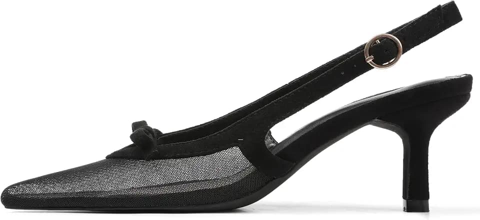 Mattiventon Kitten Heels with Bow Closed Toe Slingback Heels