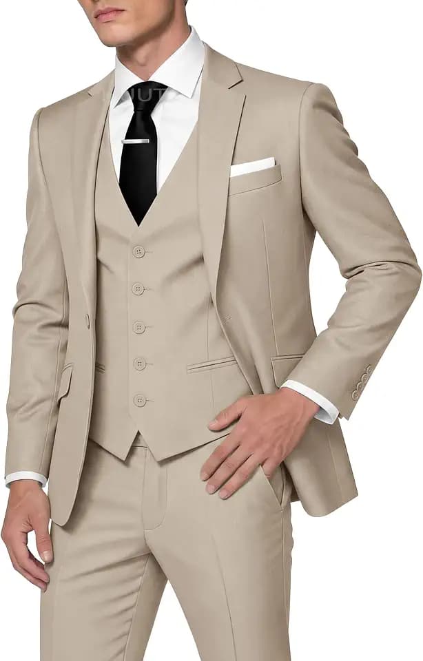 HUUTOE Men's 3 Piece Suits Slim Fit Prom Wedding Suits for Men Suit Summer Blazer Jacket Vest Pants Tuxedo Set