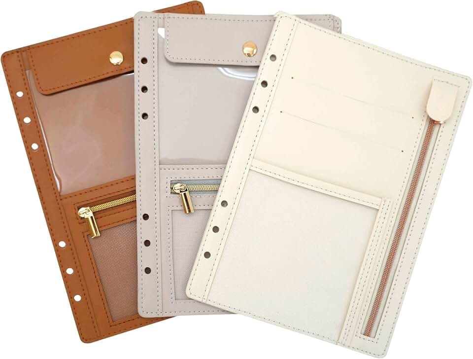 A5 PU Leather Zipper Pouch Insert for 6-Ring Binder Planners