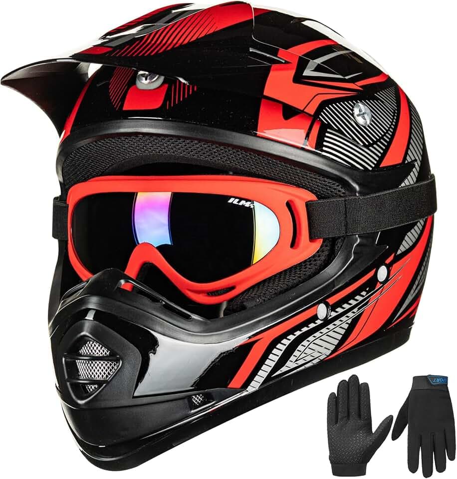 ILM Youth Kids DOT Full‑Face Dirt Bike Helmet ATV Motocross Set B07