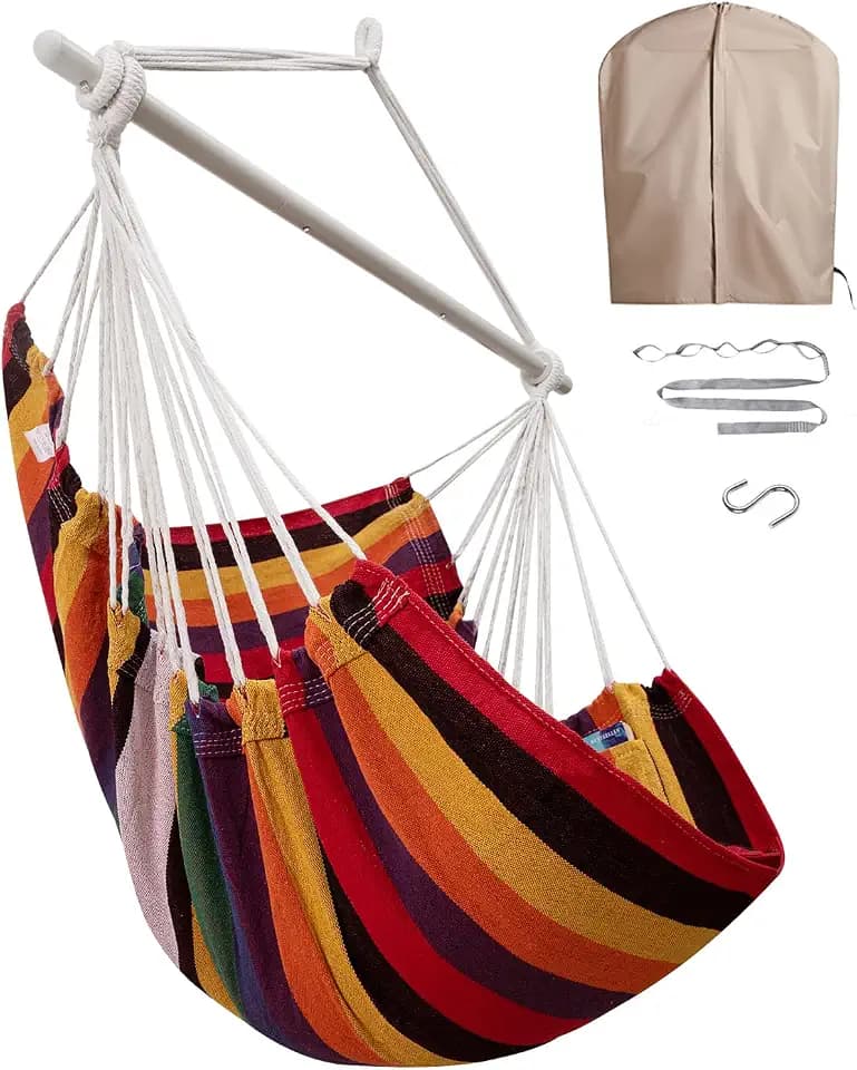 MIZTLI Hammock Chair Swing Indoor Outdoor 500 Lbs, Steel Bar & Anti-Slip