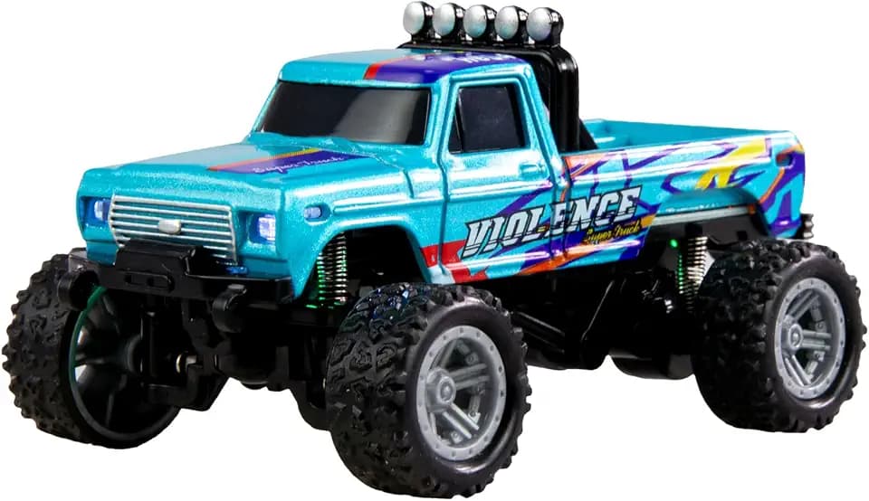 Amewi RC-Monstertruck Die Cast 1:64 RTR blau, Fernsteuerung im Kartenformat