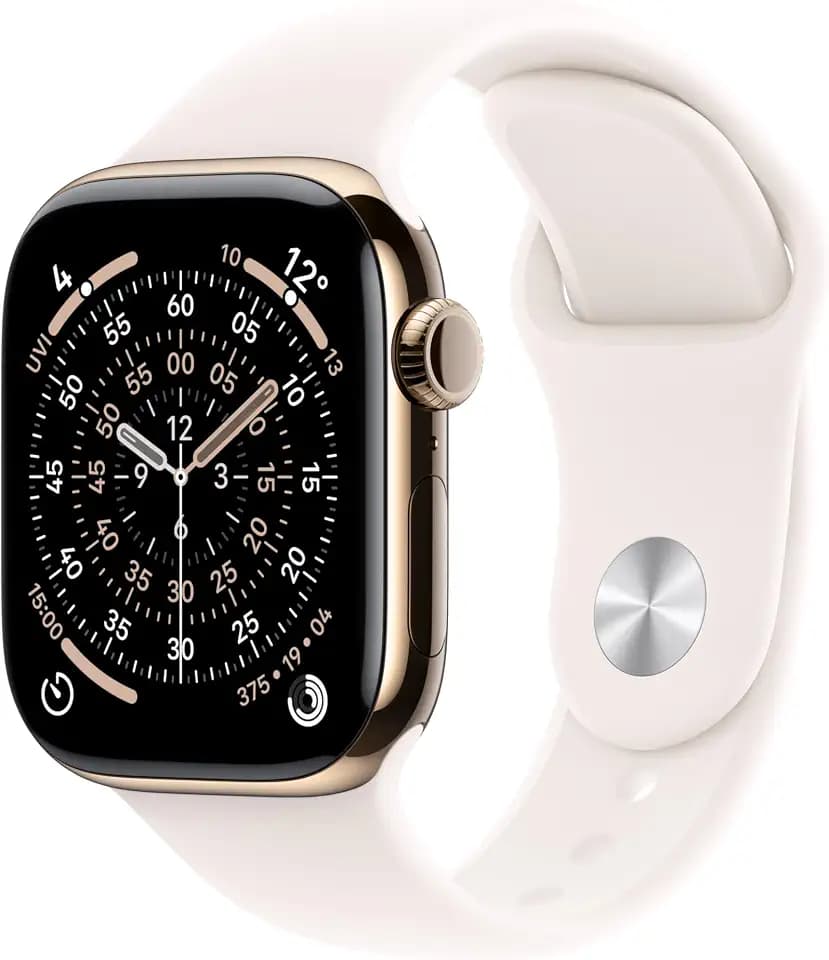 Apple Watch Series 11 GPS + Cellular 42 mm Smartwatch mit Titangehäuse in Gold und Sportarmband in Blassrosa (M/L), Schlafindex, Fitnesstracker, Gesundheitsüberwachung, Always-On Display, Wasserschutz