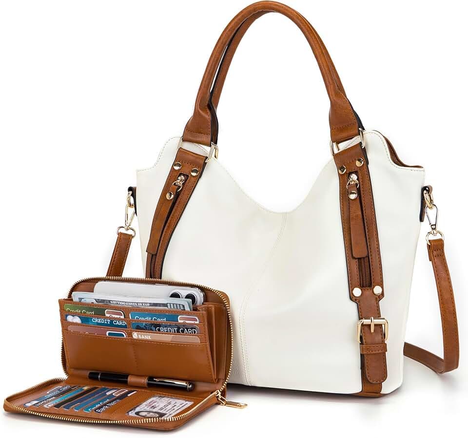 Crossbody Bags for Women Large Hobo Purse Shoulder Handbag Wallet Set 2PCS