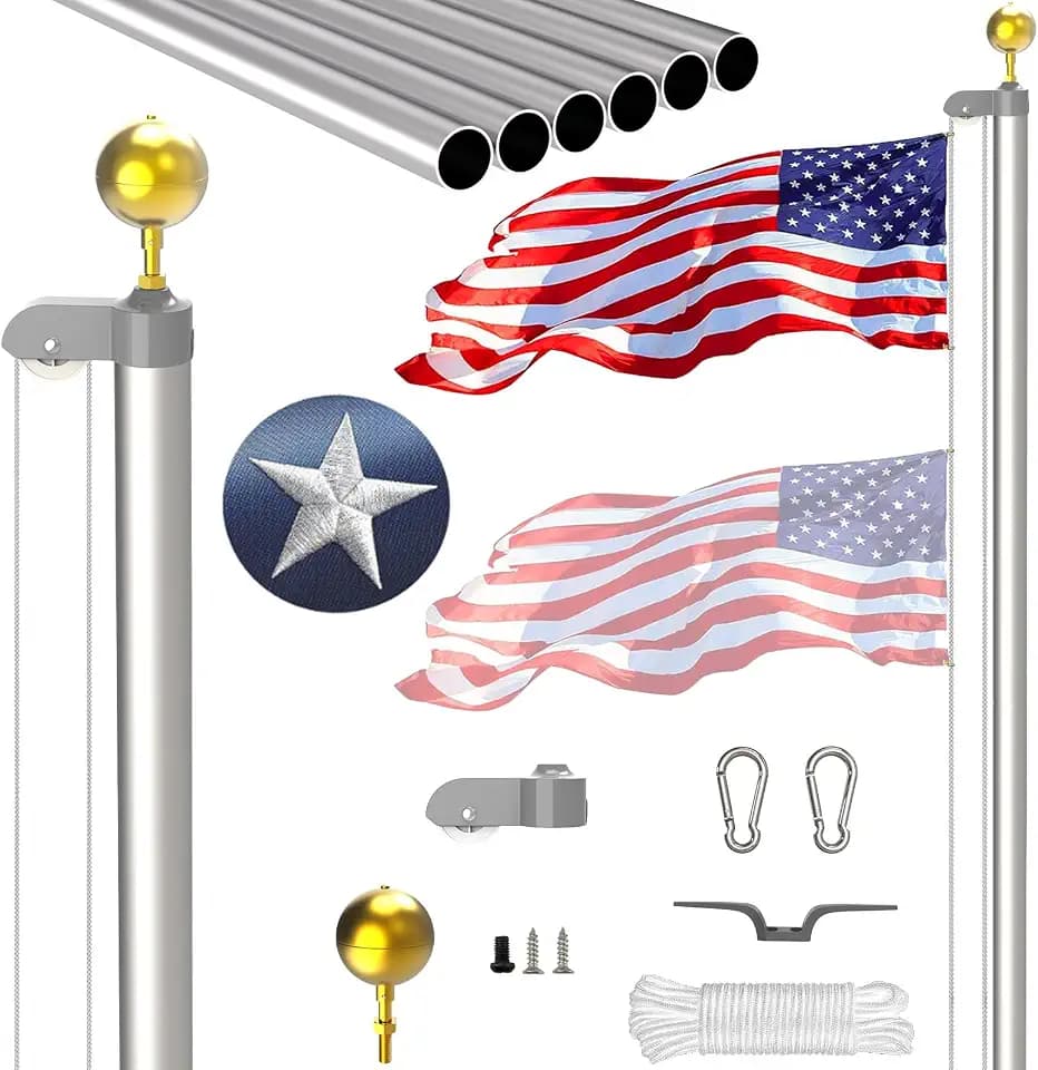 25FT Sectional Flag Pole Kit, Extra Thick Heavy Duty Aluminum Flagpoles for Outside House Inground with 3'*5' American Flag
