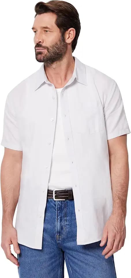 Amazon Essentials Herren Kurzärmliges Regular-Fit-Leinenhemd